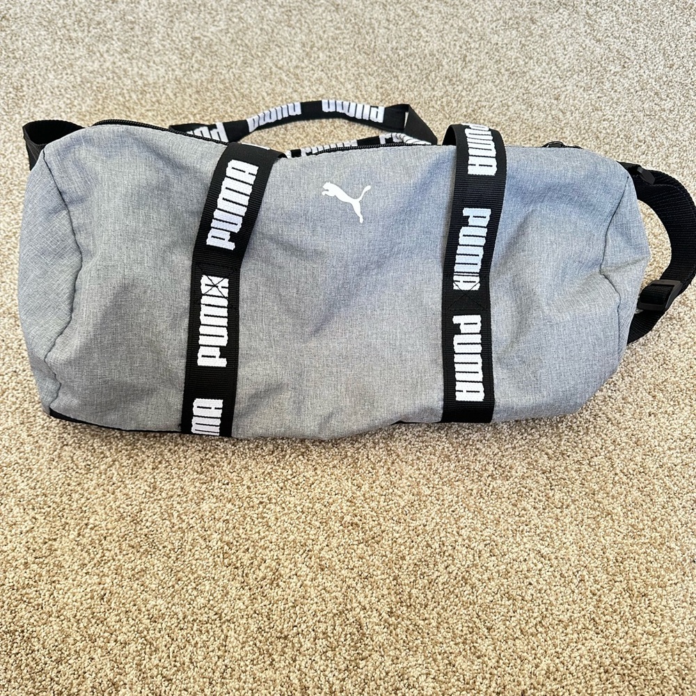 Puma Light Gray Travel Duffel with Branded Black Straps